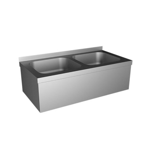 Double sink with front and side aprons, touch-free, battery-operated, stainless steel, wall-hung, ASA-SLUN-06EXB