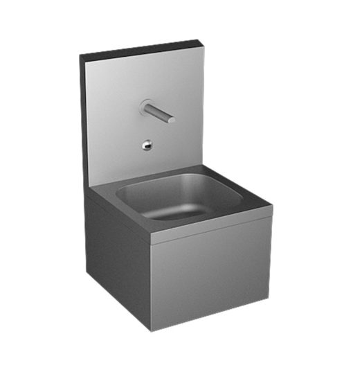 Sink with integrated electronics and thermostat, with back panel, battery-operated, stainless steel, wall-hung, ASA-SLUN-04ETB
