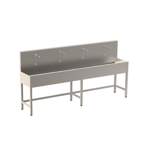 Wash trough floor-standing with electronics, 4 hand washing places, stainless steel matt, 24 V DC, l. 2500 mm, ASA-SLUN-52E