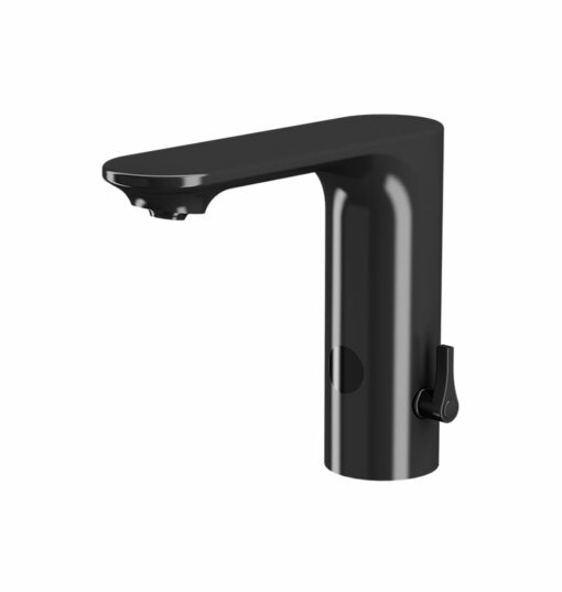 Mélangeur lavabo avec mitigeur froid/chaud, Bluetooth, alimentation secteur, noir chromé