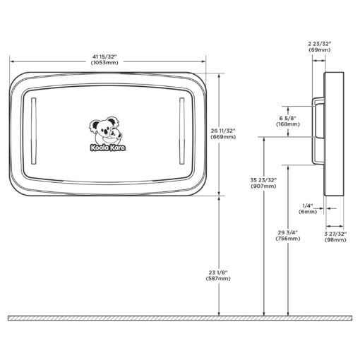 Wickeltisch klappbar Edelstahl horizontal Aufputz Zeichnung1