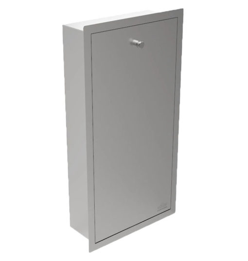 Poubelle d'hygiène en acier inoxydable, brossé mat, avec porte à charnière, encastrée, ADR-9110108