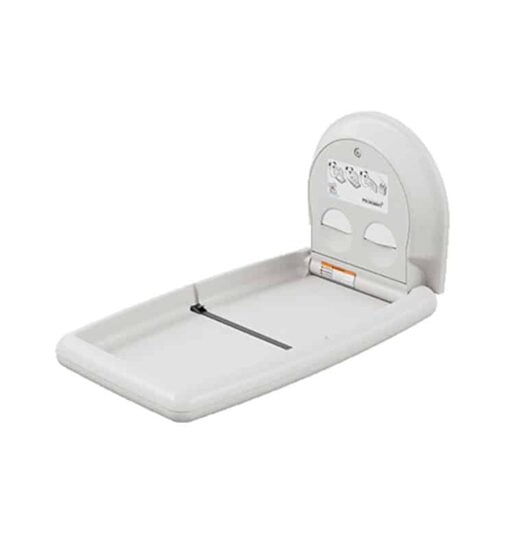 Changing table folding open, white granite