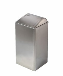 Litter bin free-standing with hinged lid in satin stainless steel B2 small version