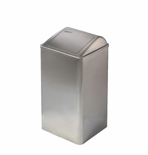 Litter bin free-standing with hinged lid in satin stainless steel B2 small version