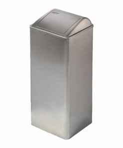 Litter bin free-standing with hinged lid in satin stainless steel B2