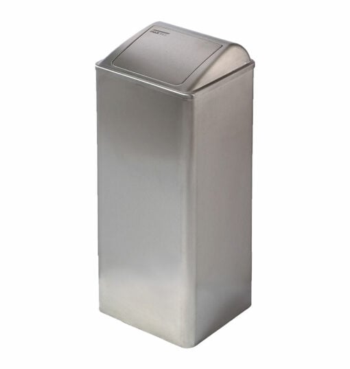 Litter bin free-standing with hinged lid in satin stainless steel B2