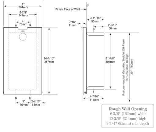 Hygiene waste bin Trimline black UP Drawing