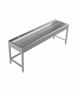 Stainless steel floor-standing wash trough 2100 mm wide with tap hole
