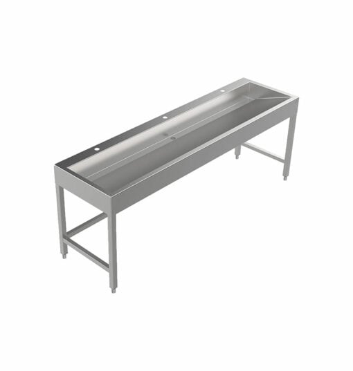 Stainless steel wash trough floor-standing 2100 mm wide with tap hole