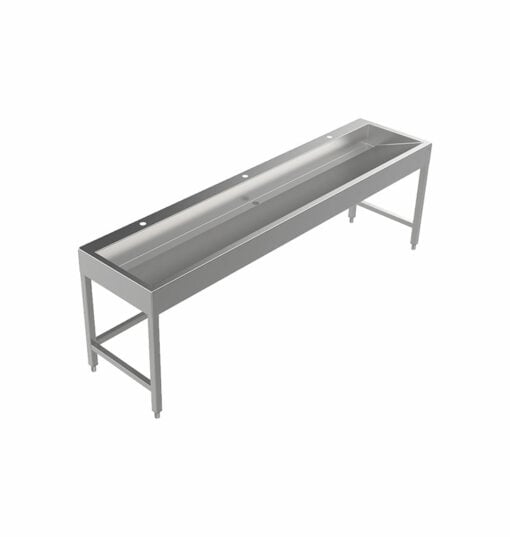 Stainless steel floor-standing wash trough 2400 mm wide