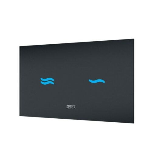 Sink plate glass black with blue light