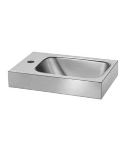 Petit lavabo en inox avec trou pour robinetterie à gauche