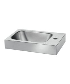 Small stainless steel washbasin with tap hole on the right