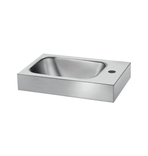 Washbasin small in stainless steel with tap hole on the right