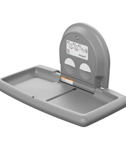 folding wall-mounted changing table colour white granite with stainless steel Fournier horziontal folding sideways grey