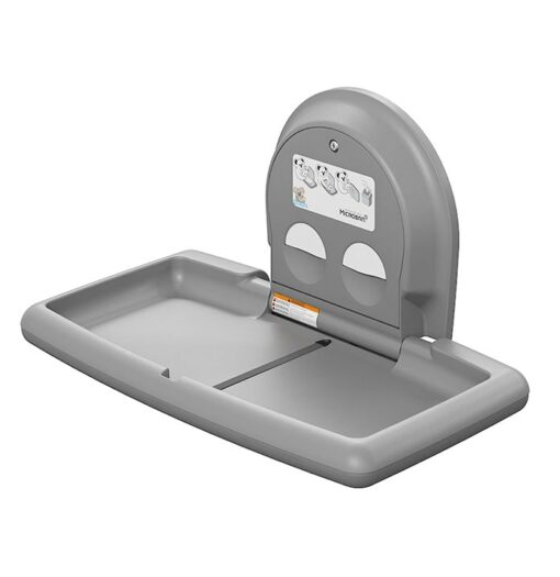 table à langer murale pliable couleur blanc granit avec Fournier inox horziontal pliable sur le côté gris