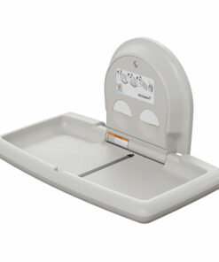 Folding wall-mounted changing table colour white granite with stainless steel Fournier horziontal folding sideways open