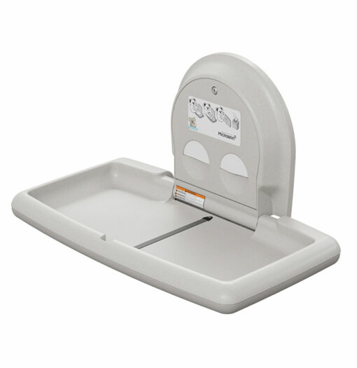 Folding wall-mounted changing table colour white granite with stainless steel Fournier horziontal folding sideways open