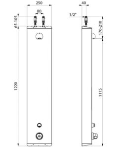 Shower element SECURITHERM, self-closing with thermostat, connection from above, drawing