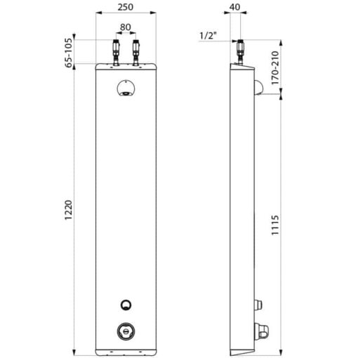 Elément de douche SECURITHERM, à fermeture automatique avec thermostat, raccordement par le haut, dessin