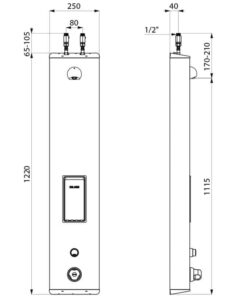 Elément de douche SECURITHERM, à fermeture automatique avec thermostat, raccordement depuis le haut Dessin