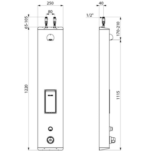 SECURITHERM shower element, self-closing with thermostat, connection from above Drawing