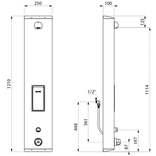 Duschelement SECURITHERM, selbstschliessend mit Thermostat, Anschluss verdeckt, ADL-792314CF Zeichnung