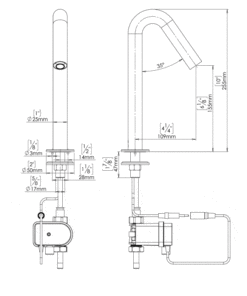 Benkiser Sintra touchless basin valve with mains adapter Drawing