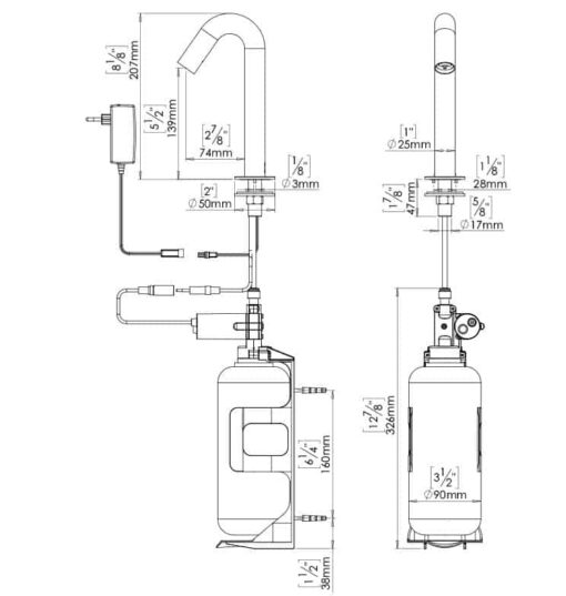 electronic soap dispenser black matt Sintra Sensor drawing