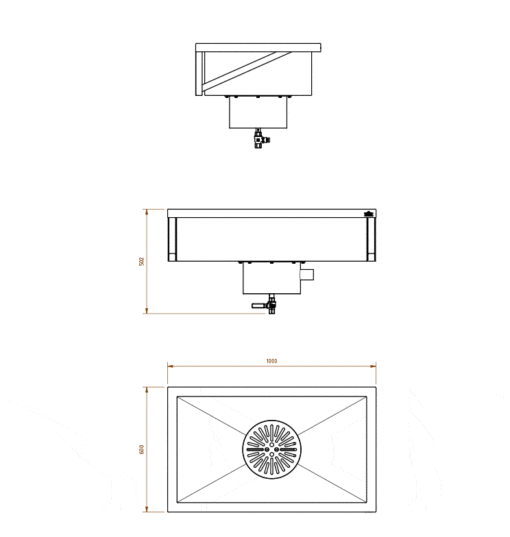 Vasca multiuso in acciaio inox con sifone per fanghi Armatron Disegno