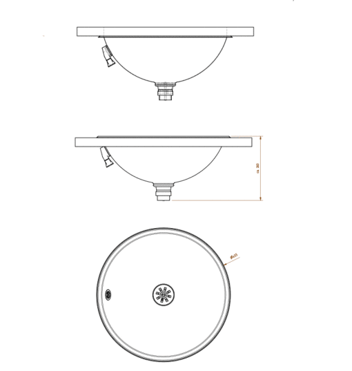 Lavabo da incasso in acciaio inox opaco con troppopieno Disegno