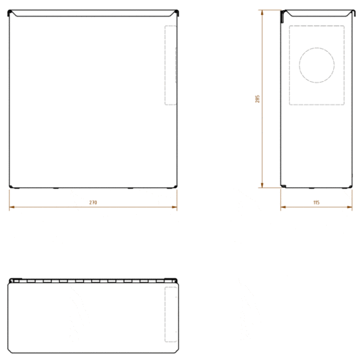 Hygiene waste bin with dispenser right stainless steel matt drawing