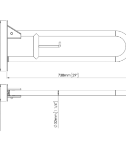 Folding support handle black matt Econoom drawing