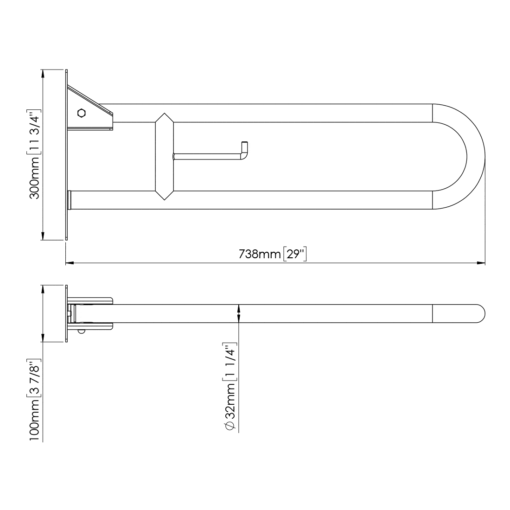 Folding support handle black matt Econoom drawing