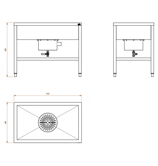 Stainless steel floor standing multi-purpose basin 1000 mm drawing