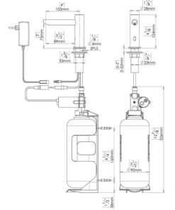 Distributeur de savon en laiton chromé électronique avec fiche secteur Dessin