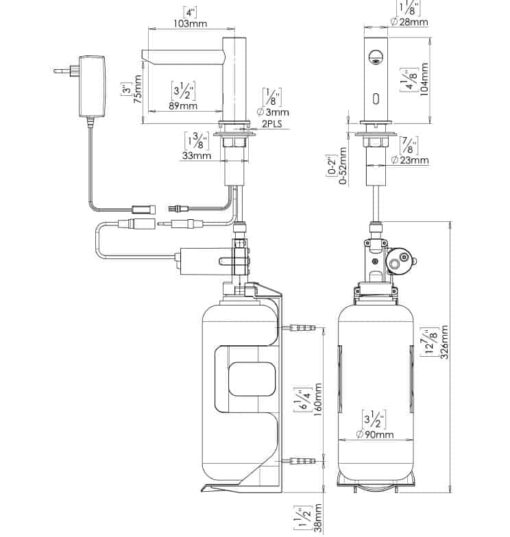 Distributeur de savon en laiton chromé électronique avec fiche secteur Dessin