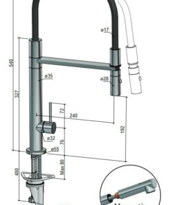 Sink mixer, with pull-out two-jet hand shower Drawing