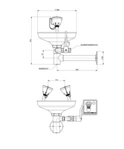 Emergency eye shower for wall mounting TOF Drawing