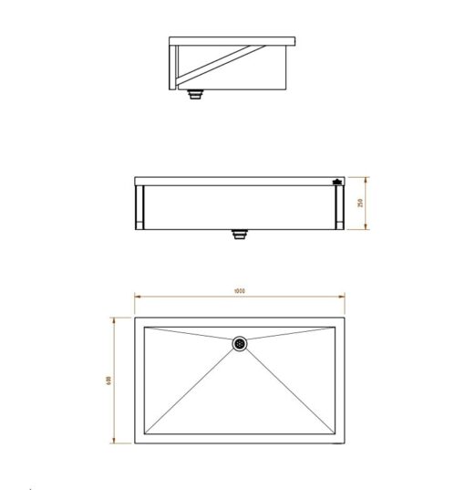 Cuvette polyvalente 1000mm acier inoxydable dessin