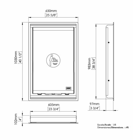 Wall-mounted changing table Armatron vertical drawing