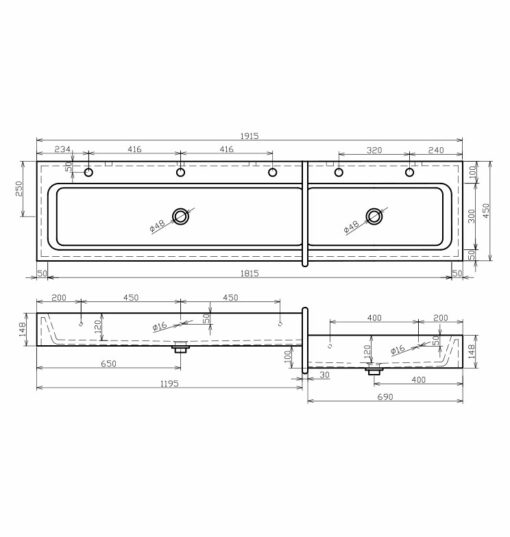 Caniveau de lavage avec marche blanc dessin