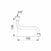 Horizontal spout G3/4 L150 H130mm Aerator w.DF-Reg.