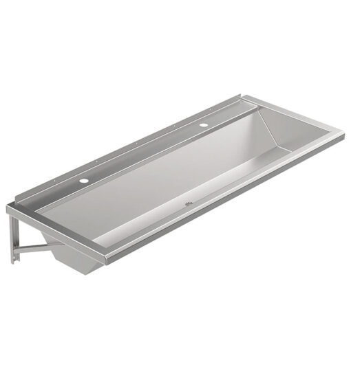 Stainless steel wash trough, wall-hung, 2 wash places, l. 1400 mm