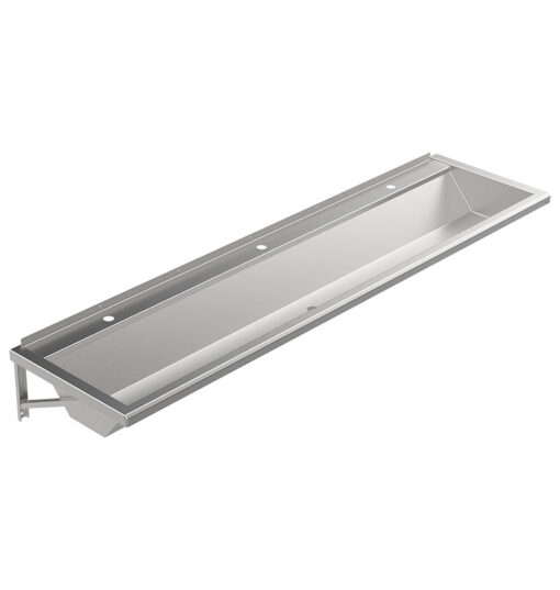 Goulotte de lavage en inox mat, murale, 3 postes de lavage, L. 2100 mm