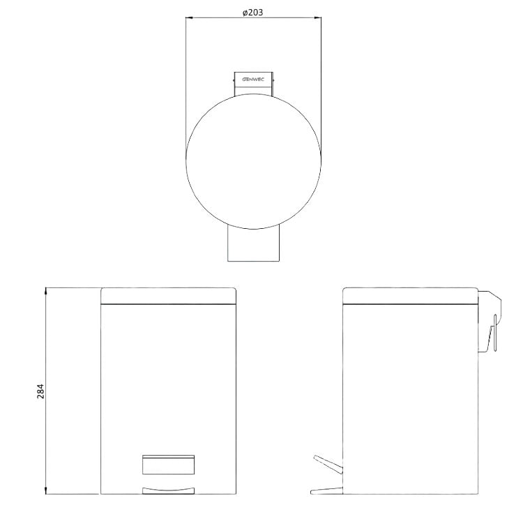 Abfallbehälter mit Pedal, aus Edelstahl rund, 5 Liter