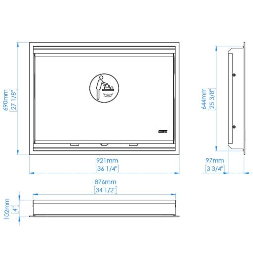 Changing table wall mounting horizontal drawing