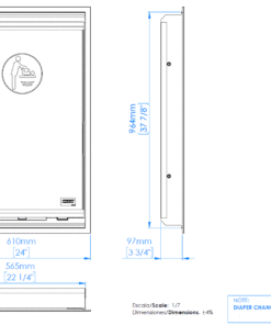 Changing table wall mounting black vertical drawing