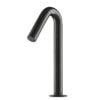A modern bathroom faucet with black mat finish.